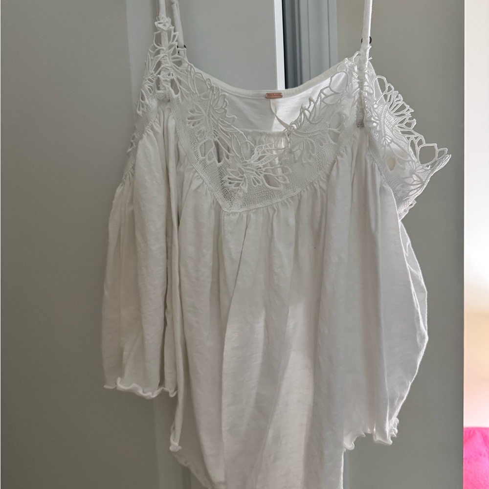 Free People White Lace Trim Women's Top